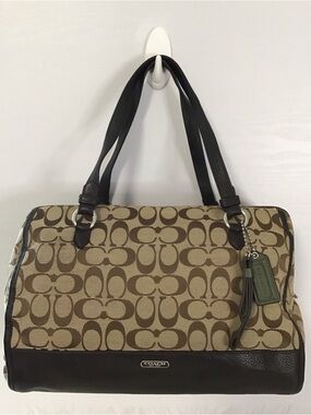 COACH Park Triple Zip Satchel Brown Leather & Signature Canvas YKK